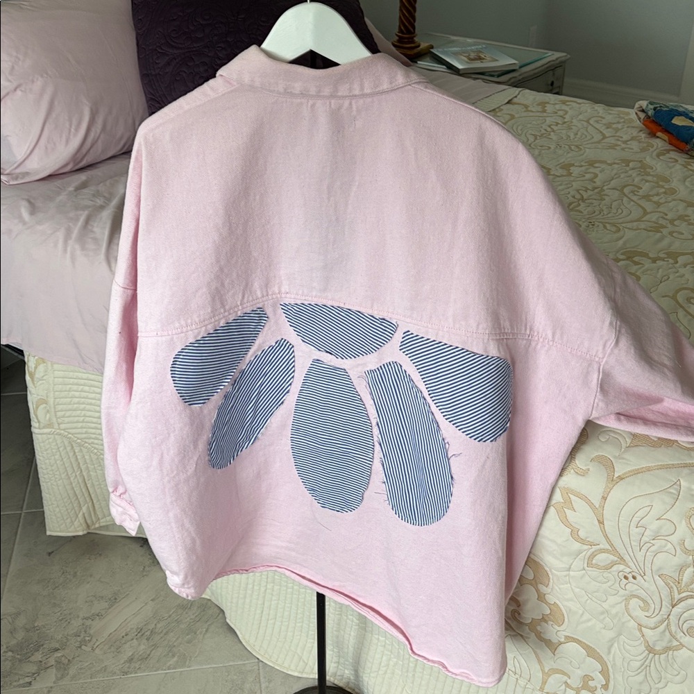 Shacket - Denim / jeans jacket- pit to pit 30” loose fit- Boho Appliquéd